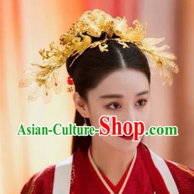 Chinese Ancient Imperial Consort Hair Accessories Golden Phoenix Hairpins for Women