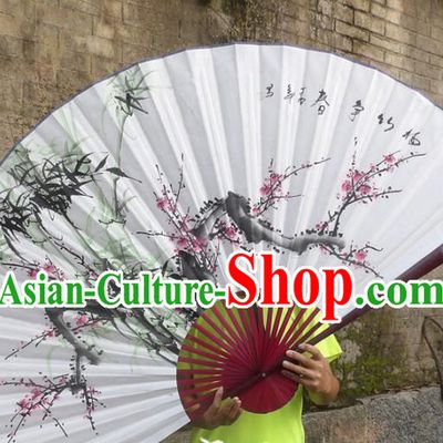 Chinese Traditional Paper Fans Decoration Crafts Hand Ink Painting Plum Blossom Bamboo Folding Fans