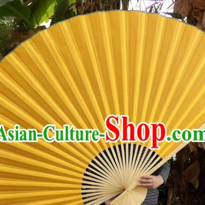 Chinese Traditional Yellow Silk Fans Decoration Crafts Handmade Folding Fans