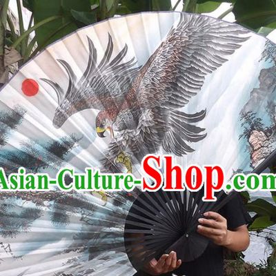 Chinese Traditional Crafts Black Frame Folding Fans Ink Painting Eagle Paper Fans
