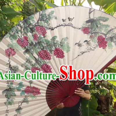 Chinese Traditional Fans Decoration Crafts Red Frame Ink Painting Grape Folding Fans Paper Fans