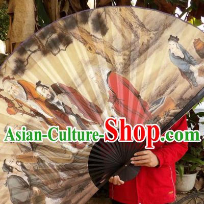 Chinese Traditional Fans Decoration Crafts Painting Wise Men Black Frame Folding Fans Paper Fans