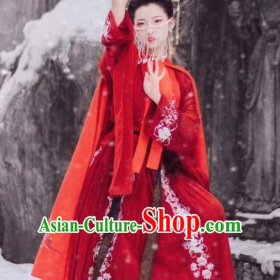 Traditional Chinese Tang Dynasty Palace Lady Dance Costumes Ancient Imperial Consort Red Hanfu Dress for Women