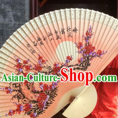 Chinese Traditional Handmade Wood Fans Decoration Crafts Ink Painting Plum Blossom Folding Fans