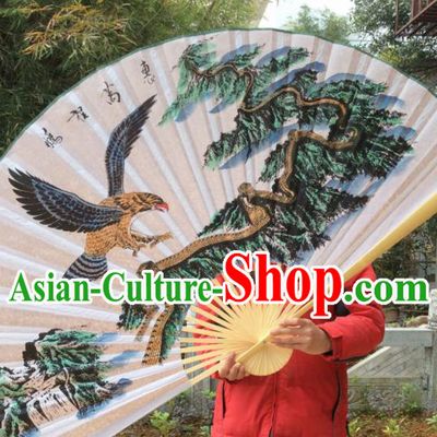 Chinese Traditional Handmade Silk Fans Decoration Crafts Ink Painting Eagle Folding Fans