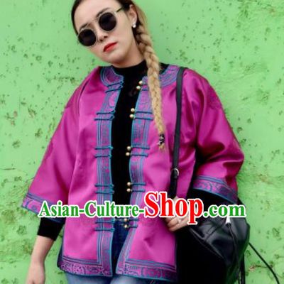 Chinese Traditional Mongol Ethnic Costume Mongolian Minority Nationality Rosy Brocade Blouse for Women