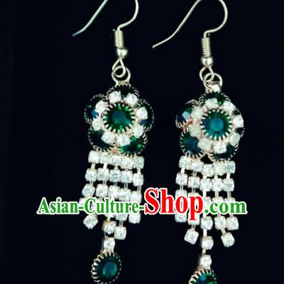 Chinese Ethnic Jewelry Accessories Mongolian Minority Nationality Crystal Earrings for Women