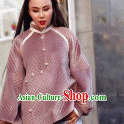 Chinese Traditional Mongol Ethnic Costume Mongolian Minority Nationality Pink Blouse for Women