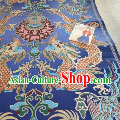Asian Chinese Traditional Dragons Pattern Design Royalblue Brocade Fabric Silk Fabric Chinese Fabric Material