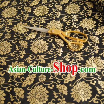 Asian Chinese Traditional Lotus Pattern Design Black Brocade Fabric Silk Fabric Chinese Fabric Material