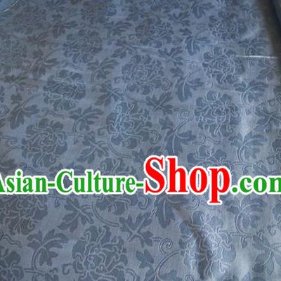 Asian Chinese Traditional Twine Peony Pattern Design Blue Brocade Fabric Silk Fabric Chinese Fabric Material