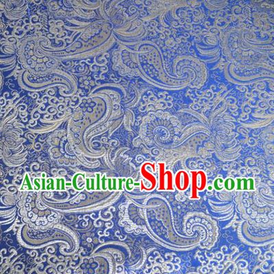 Asian Chinese Traditional Palace Pattern Design Blue Brocade Fabric Silk Fabric Chinese Fabric Material
