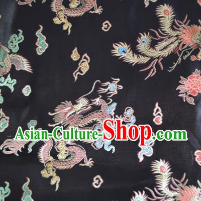 Asian Chinese Traditional Palace Dragon Phoenix Pattern Design Black Brocade Fabric Silk Fabric Chinese Fabric Material