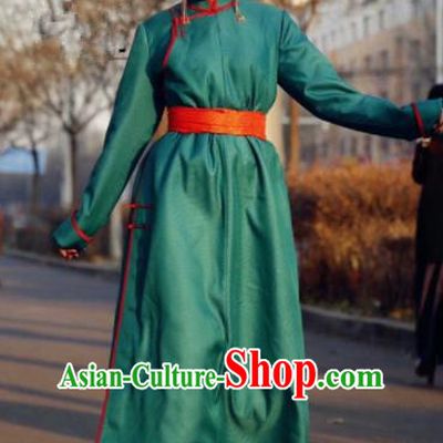 Chinese Traditional Mongol Ethnic Female Costume Mongolian Minority Nationality Green Robe for Women