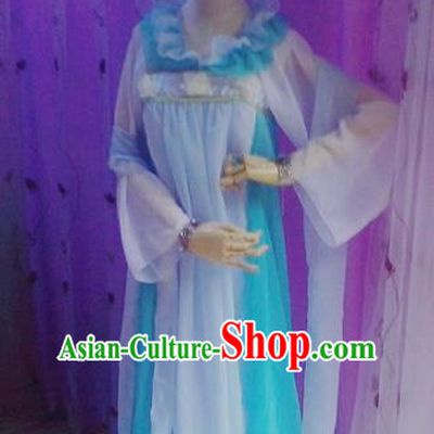 Traditional Chinese Cosplay Costumes Ancient Court Maid Embroidered Blue Hanfu Dress for Women