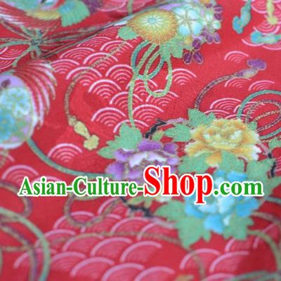 Asian Chinese Traditional Fabric Peony Pattern Design Red Brocade Fabric Chinese Costume Silk Fabric Material