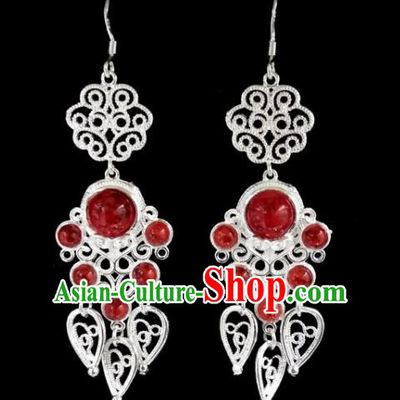 Chinese Ethnic Jewelry Accessories Mongolian Minority Nationality Red Beads Earrings for Women