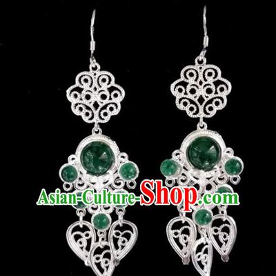 Chinese Ethnic Jewelry Accessories Mongolian Minority Nationality Green Beads Earrings for Women