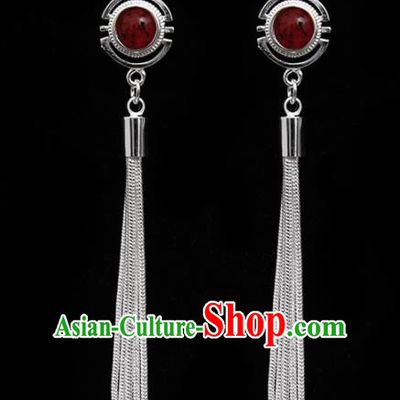 Chinese Traditional Ethnic Tassel Eardrop Jewelry Accessories Mongolian Red Earrings for Women