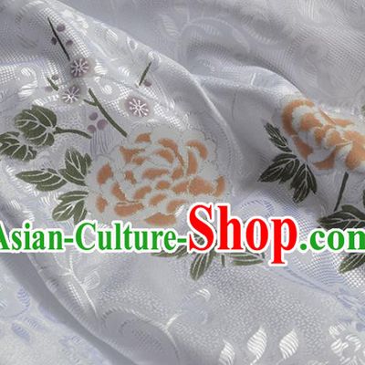 Asian Chinese Fabric Traditional Peony Pattern Design White Brocade Fabric Chinese Costume Silk Fabric Material