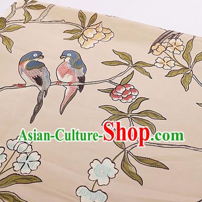 Asian Chinese Brocade Fabric Traditional Flowers Birds Pattern Design Satin Cushion Silk Fabric Material