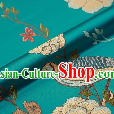 Asian Chinese Green Brocade Fabric Traditional Flowers Birds Pattern Design Satin Cushion Silk Fabric Material