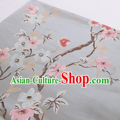 Asian Chinese Grey Brocade Fabric Traditional Peach Blossom Pattern Design Satin Cushion Silk Fabric Material