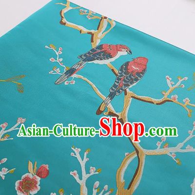 Asian Chinese Green Brocade Fabric Traditional Peach Blossom Pattern Design Satin Cushion Silk Fabric Material