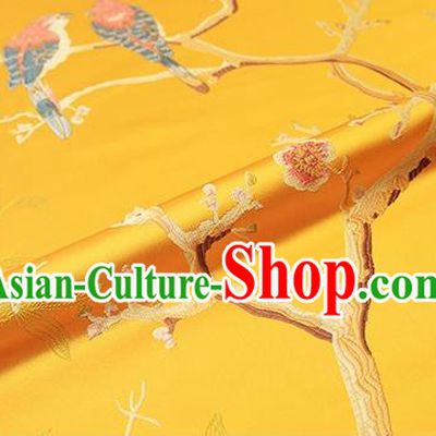 Asian Chinese Golden Brocade Fabric Traditional Peach Blossom Pattern Design Satin Cushion Silk Fabric Material