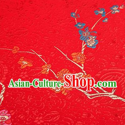 Asian Chinese Red Brocade Fabric Traditional Plum Blossom Pattern Design Satin Tang Suit Silk Fabric Material