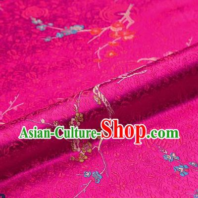 Asian Chinese Rosy Brocade Fabric Traditional Plum Blossom Pattern Design Satin Tang Suit Silk Fabric Material