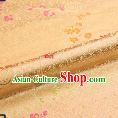 Asian Chinese Light Golden Brocade Fabric Traditional Plum Blossom Pattern Design Satin Tang Suit Silk Fabric Material
