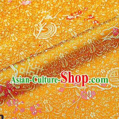 Asian Chinese Golden Brocade Fabric Traditional Plum Blossom Pattern Design Satin Tang Suit Silk Fabric Material