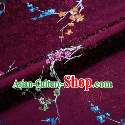 Asian Chinese Purple Brocade Fabric Traditional Plum Blossom Pattern Design Satin Tang Suit Silk Fabric Material