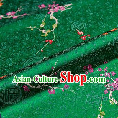 Asian Chinese Green Brocade Fabric Traditional Plum Blossom Pattern Design Satin Tang Suit Silk Fabric Material