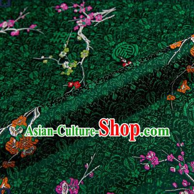 Asian Chinese Atrovirens Brocade Fabric Traditional Plum Blossom Pattern Design Satin Tang Suit Silk Fabric Material