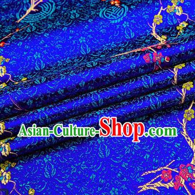 Asian Chinese Royalblue Brocade Fabric Traditional Plum Blossom Pattern Design Satin Tang Suit Silk Fabric Material