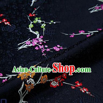 Asian Chinese Black Brocade Fabric Traditional Plum Blossom Pattern Design Satin Tang Suit Silk Fabric Material
