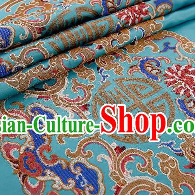 Asian Chinese Blue Brocade Fabric Traditional Pattern Design Satin Pillow Silk Fabric Material