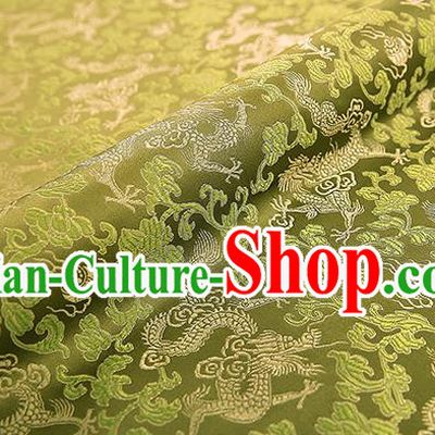 Asian Chinese Olive Green Brocade Fabric Traditional Dragons Pattern Design Satin Pillow Silk Fabric Material