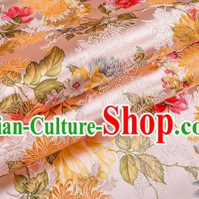 Asian Chinese Pink Brocade Fabric Traditional Chrysanthemum Pattern Design Satin Pillow Silk Fabric Material