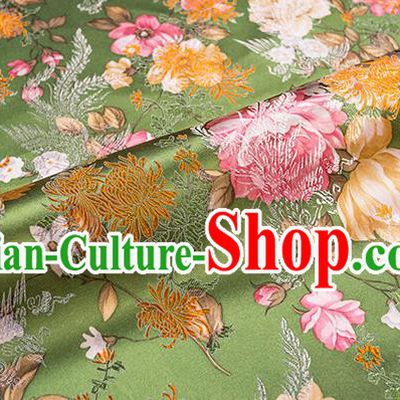 Asian Chinese Green Brocade Fabric Traditional Chrysanthemum Pattern Design Satin Pillow Silk Fabric Material