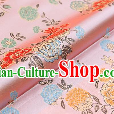 Asian Chinese Pink Brocade Fabric Traditional Peony Pattern Design Satin Qipao Dress Silk Fabric Material