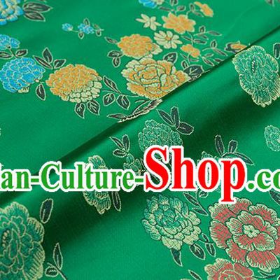 Asian Chinese Green Brocade Fabric Traditional Peony Pattern Design Satin Qipao Dress Silk Fabric Material