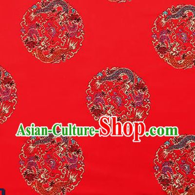 Traditional Chinese Red Brocade Fabric Asian Dragons Pattern Design Satin Cushion Silk Fabric Material