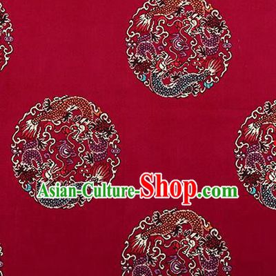 Traditional Chinese Wine Red Brocade Fabric Asian Dragons Pattern Design Satin Cushion Silk Fabric Material