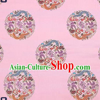 Traditional Chinese Pink Brocade Fabric Asian Dragons Pattern Design Satin Cushion Silk Fabric Material