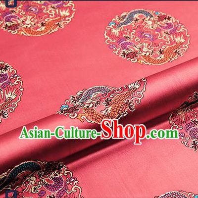 Traditional Chinese Watermelon Red Brocade Fabric Asian Dragons Pattern Design Satin Cushion Silk Fabric Material