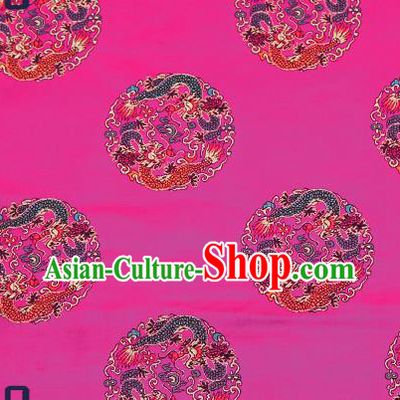 Traditional Chinese Rosy Brocade Fabric Asian Dragons Pattern Design Satin Cushion Silk Fabric Material