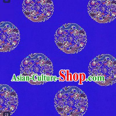 Traditional Chinese Royalblue Brocade Fabric Asian Dragons Pattern Design Satin Cushion Silk Fabric Material
